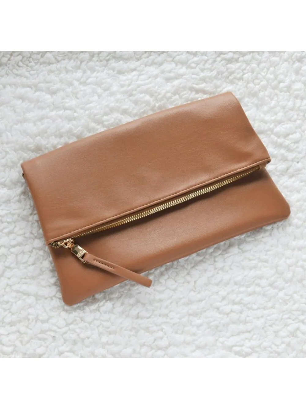 Chic Vegan Leather Foldover Clutch Bag with Chain Strap - Stylish Crossbody